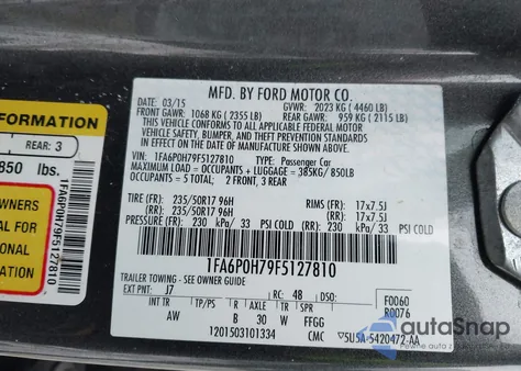 2015 Ford Fusion Se z USA, uszkodzony, nr VIN 1FA6P0H79F5127810